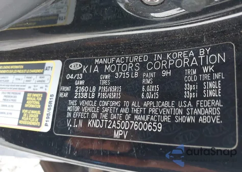 2013 Kia Soul z USA, uszkodzony, nr VIN KNDJT2A50D7600659